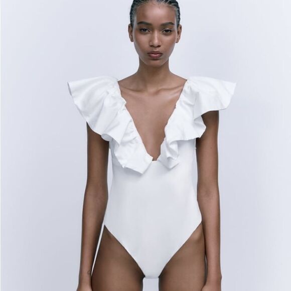 Zara Ruffled Bodysuit New - Picture 1 of 9